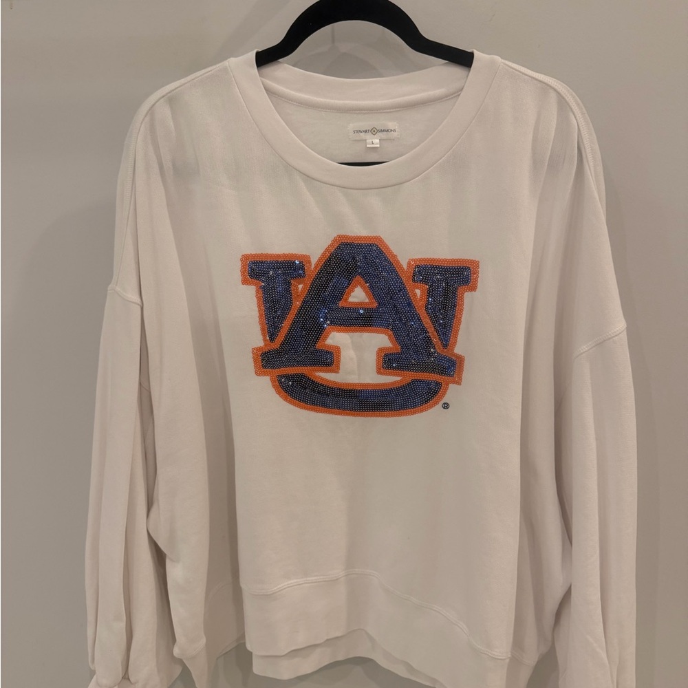 White Sweater with Auburn sequined Logo